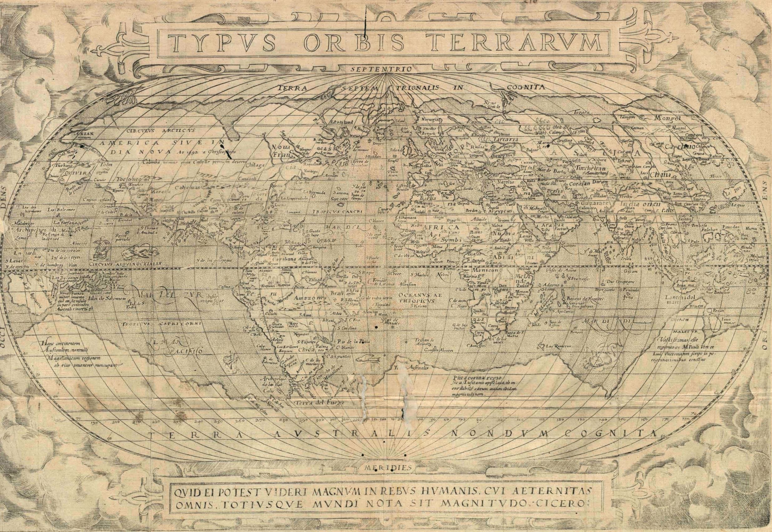 Typus Orbis Terrarum – Abraham Ortelius’ world map renowned as being one of the earliest modern maps depicting most of the continents accurately.